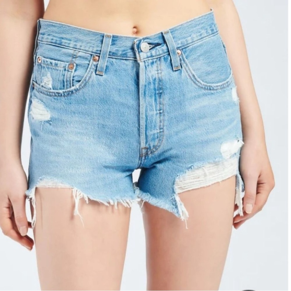 Levi 501 Blue Jean Shorts Distressed High-Waisted- New with tags